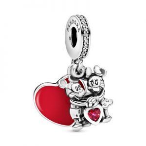 Charm colgante Mickey y Minnie con amor en plata de primera ley
