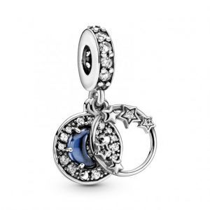 Charm en plata de ley Colgante Azul Noche y Luna Creciente