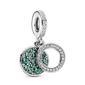 Charm Colgante en plata de ley Doble Disco Verde Brillante