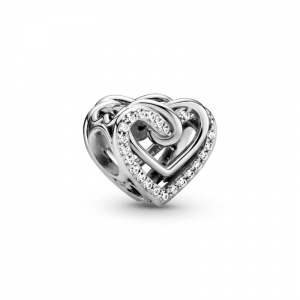 Charm en plata de ley Corazones Brillantes Entrelazados