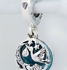 Charm Colgante Cigüeña y Estrellas Brillantes