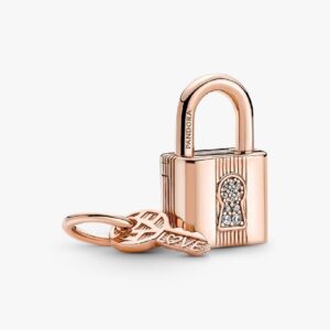 Charm Pandora Colgante Candado y Llave 780088C01 con recubrimiento en oro rosa de 14k