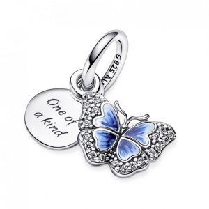 Charm Colgante Doble Mariposa Azul y Cita